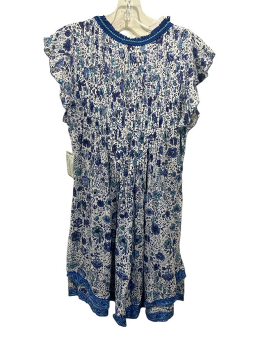 Poupette St. Barth Size XS Blue, Purple, White Viscose Ruffle Cap Sleeve Dress Blue, Purple, White / XS