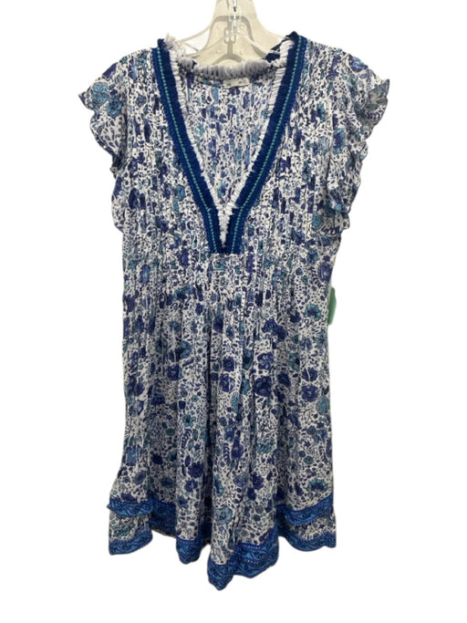 Poupette St. Barth Size XS Blue, Purple, White Viscose Ruffle Cap Sleeve Dress Blue, Purple, White / XS