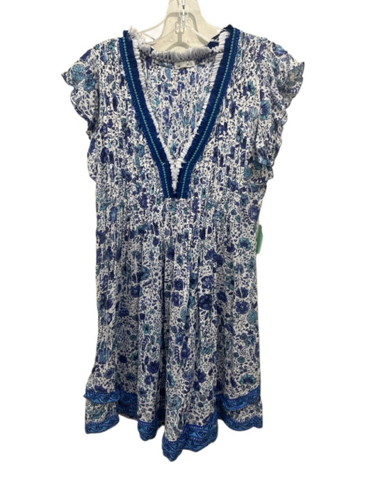 Poupette St. Barth Size XS Blue, Purple, White Viscose Ruffle Cap Sleeve Dress Blue, Purple, White / XS