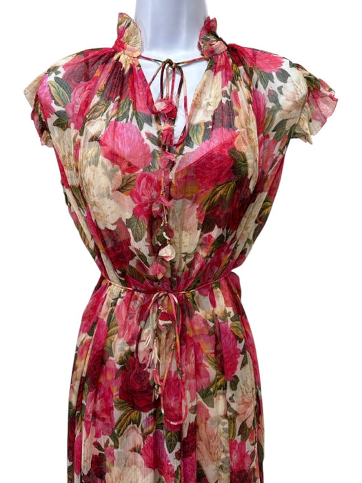 Zimmermann Size 0 Pink, Green, Cream Silk Long Sheer Sleeves Floral Dress Pink, Green, Cream / 0