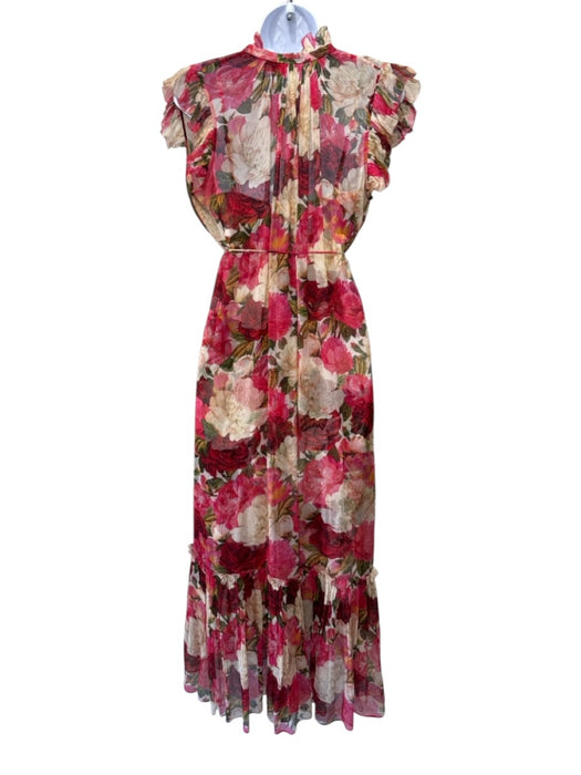 Zimmermann Size 0 Pink, Green, Cream Silk Long Sheer Sleeves Floral Dress Pink, Green, Cream / 0