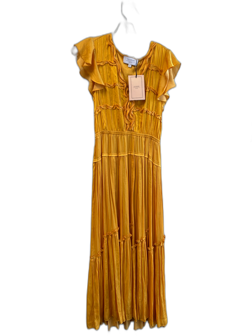 La Ligne Size S Gold Polyester V Neck Sleeveless Ruffle Detail Maxi Dress Gold / S