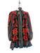 Farm Rio Size S Blue, Pink & Gold Cotton Floral Long Puff Sleeve V Neck Dress Blue, Pink & Gold / S