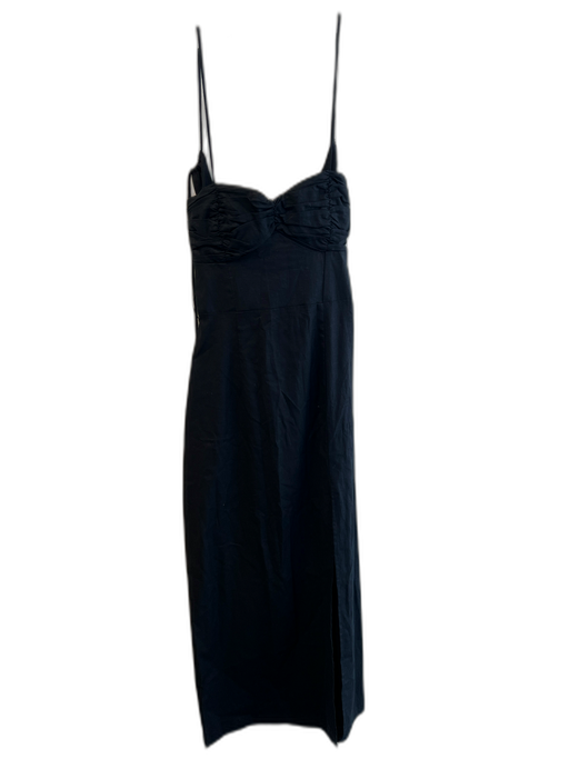 Zara Size XS Black Linen Blend Spaghetti Strap Tie Back Maxi Ruched Dress Black / XS