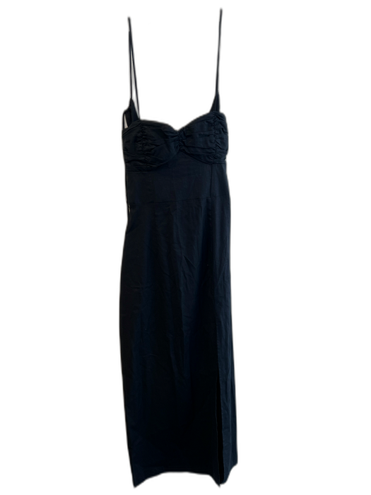 Zara Size XS Black Linen Blend Spaghetti Strap Tie Back Maxi Ruched Dress Black / XS