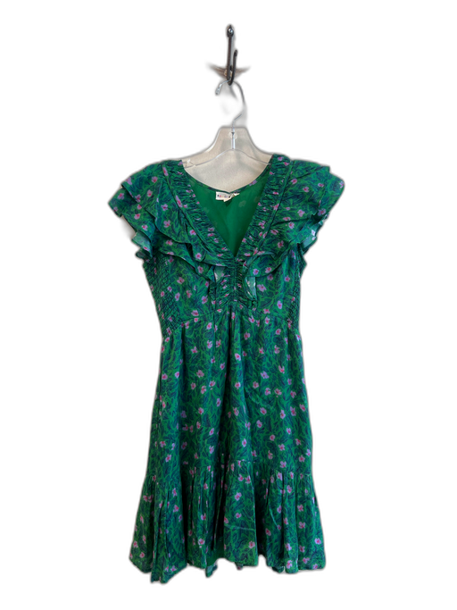 Roller Rabbit Size XXS Green & Pink Viscose V Neck Sleeveless Mini Dress Green & Pink / XXS