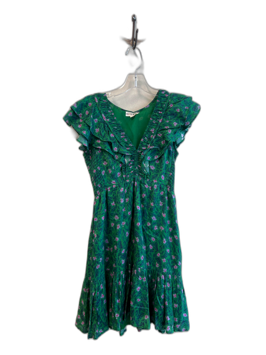 Roller Rabbit Size XXS Green & Pink Viscose V Neck Sleeveless Mini Dress Green & Pink / XXS