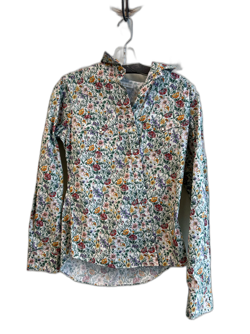 Ann Mashburn Size M Green & Multi Cotton Long Sleeve Button Down Floral Top Green & Multi / M