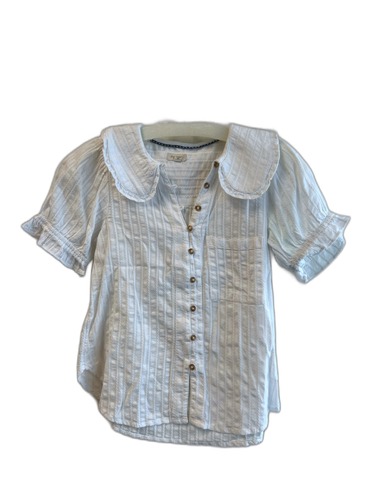 Pilcro Size XS White Cotton Short Puff Sleeve Collared Button Down Top White / XS