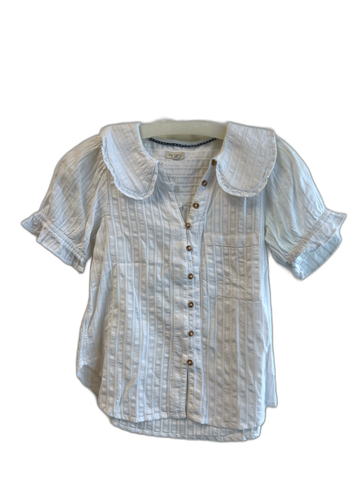 Pilcro Size XS White Cotton Short Puff Sleeve Collared Button Down Top White / XS
