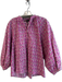 Maje Size 0 Purple & Green Cotton Floral 3/4 puff sleeve Button Down Top Purple & Green / 0