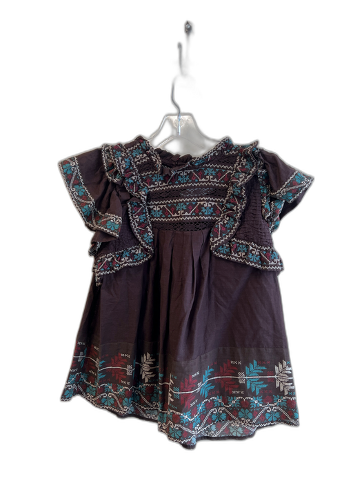 Sea New York Size S Brown, Blue, & Red Cotton Ruffle High Neck Embroidered Top Brown, Blue, & Red / S