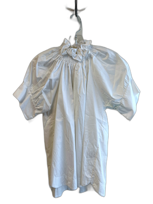 Monica Nera Size S White Cotton Short Sleeve High Neck Ruffle collar Top White / S