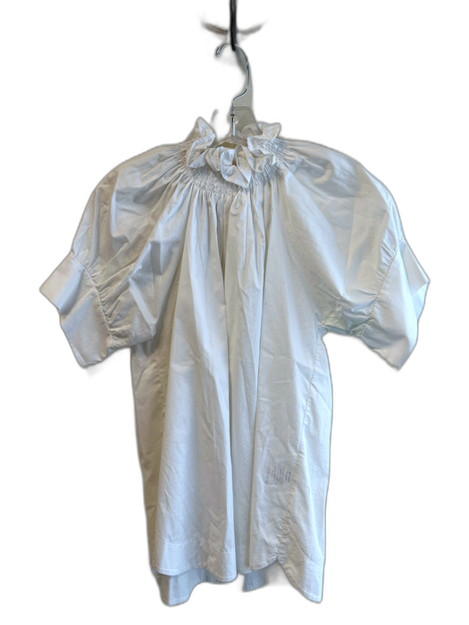 Monica Nera Size S White Cotton Short Sleeve High Neck Ruffle collar Top White / S