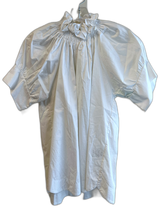 Monica Nera Size S White Cotton Short Sleeve High Neck Ruffle collar Top White / S