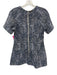 Lela Rose Size Est XS Navy Blue & White Short Sleeve Jacquard Print Back Zip Top Navy Blue & White / Est XS