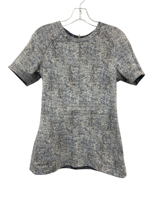 Lela Rose Size Est XS Navy Blue & White Short Sleeve Jacquard Print Back Zip Top Navy Blue & White / Est XS