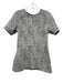 Lela Rose Size Est XS Navy Blue & White Short Sleeve Jacquard Print Back Zip Top Navy Blue & White / Est XS