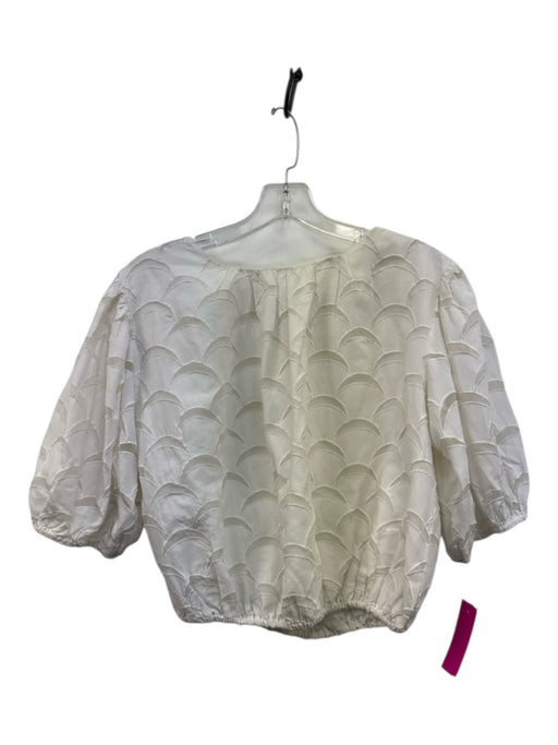 Merlette Size Small White Cotton Blend Short Puff Sleeve Scalloped Cropped Top White / Small