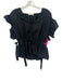 Ulla Johnson Size 4 Black Cotton Ruffle Cap Sleeve Elastic Drawstring V Neck Top Black / 4
