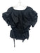 Ulla Johnson Size 4 Black Cotton Ruffle Cap Sleeve Elastic Drawstring V Neck Top Black / 4