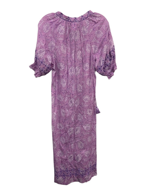 Julia Amory Size XS Purple Cotton Short Puff Sleeve Floral Embroidered Dress Purple / XS