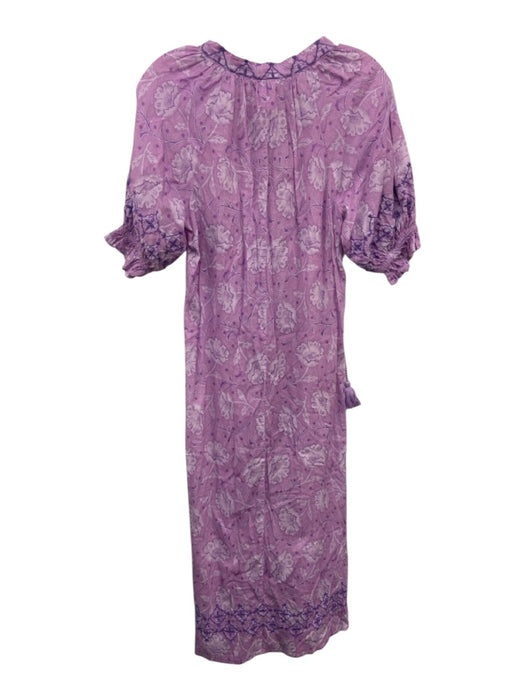Julia Amory Size XS Purple Cotton Short Puff Sleeve Floral Embroidered Dress Purple / XS