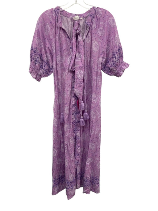 Julia Amory Size XS Purple Cotton Short Puff Sleeve Floral Embroidered Dress Purple / XS