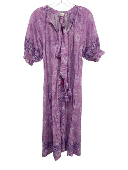 Julia Amory Size XS Purple Cotton Short Puff Sleeve Floral Embroidered Dress Purple / XS