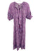 Julia Amory Size XS Purple Cotton Short Puff Sleeve Floral Embroidered Dress Purple / XS