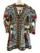 Farm Rio Size Small Blue & Multi Cotton V Neck Button Down 3/4 Puff Sleeve Dress Blue & Multi / Small