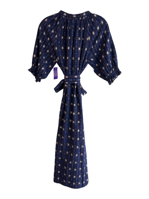 Julia Armory Size XS Blue & Orange Cotton Short Puff Sleeve V Neck Plaid Dress Blue & Orange / XS