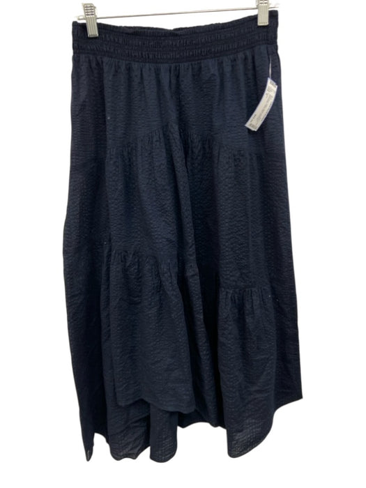Frame Size S Navy Blue Cotton Elastic Waistband Seersucker Tiered Midi Skirt Navy Blue / S