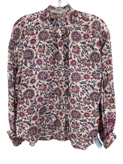 Alix of Bohemia Size XS White, Pink & Blue Tencel Floral Long Balloon Sleeve Top White, Pink & Blue / XS