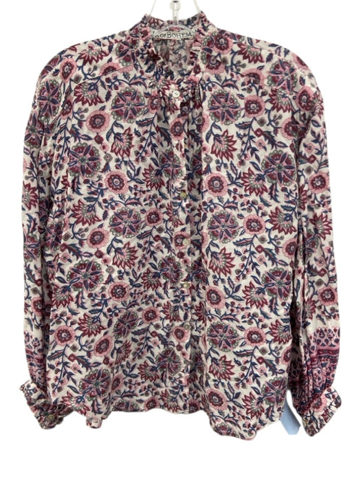 Alix of Bohemia Size XS White, Pink & Blue Tencel Floral Long Balloon Sleeve Top White, Pink & Blue / XS