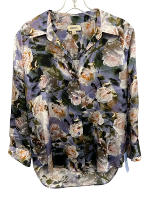 L'agence Size S Dusty Purple & Multi Silk Floral Long Sleeve Button Up Shirt Top Dusty Purple & Multi / S