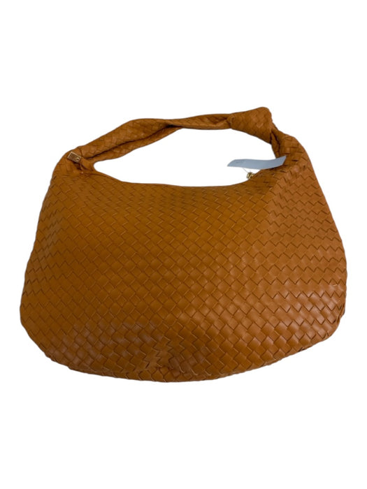 Melie Bianco Tan Brown PU Leather Woven Knot Detail Zip Close Shoulder Bag Tan Brown