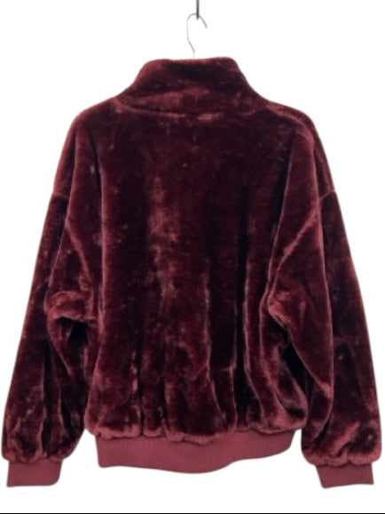 Ugg Size M Burgundy Cotton Blend Faux Fur Zip Up Ribbed Accents Jacket Burgundy / M