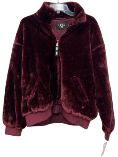 Ugg Size M Burgundy Cotton Blend Faux Fur Zip Up Ribbed Accents Jacket Burgundy / M