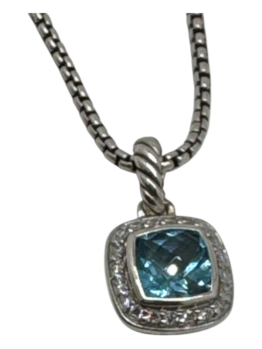 David Yurman Silver & Aqua 925 Snake Chain Topaz Diamond Bezel Pendant Necklace Silver & Aqua