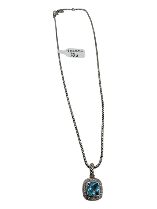 David Yurman Silver & Aqua 925 Snake Chain Topaz Diamond Bezel Pendant Necklace Silver & Aqua