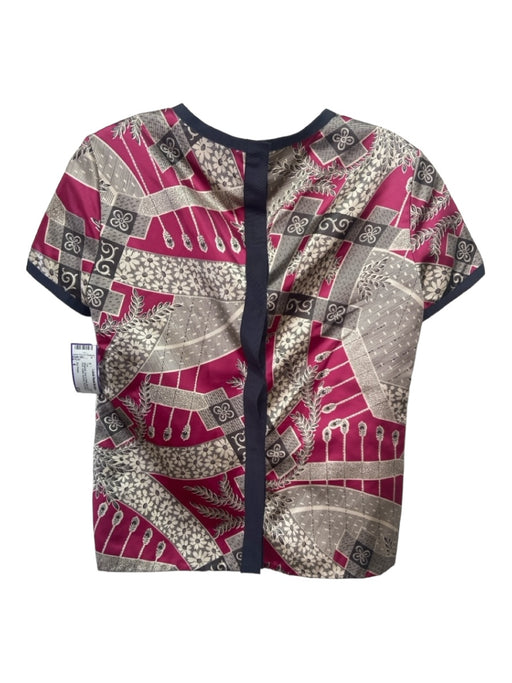 Zac Posen Size 4 Magenta, Gray & White Silk All Over Print Button Up Back Top Magenta, Gray & White / 4