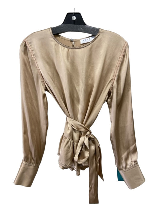 Sandro Size 1/S Beige Silk Long Sleeve Ruffle Trim Top Beige / 1/S