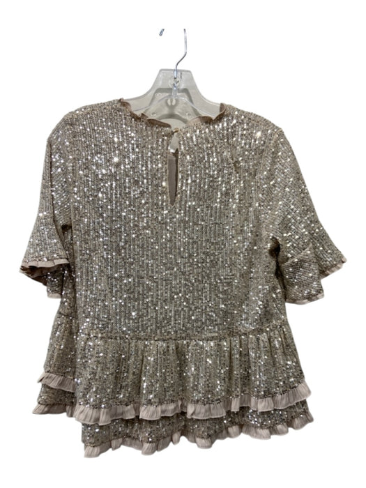 THML Size XS Beige Polyester Fully Sequined Tiered Back Keyhole Top Beige / XS