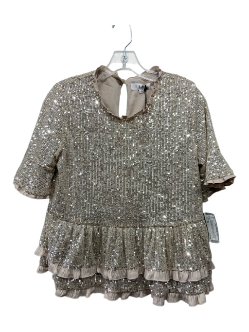 THML Size XS Beige Polyester Fully Sequined Tiered Back Keyhole Top Beige / XS