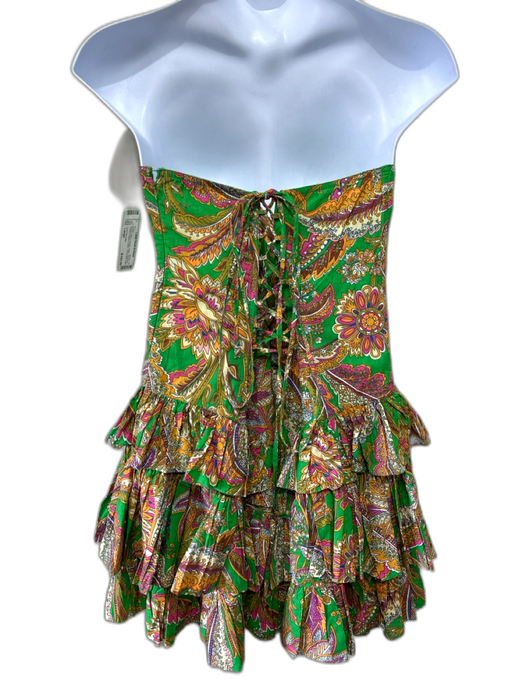 Love The Label Size Large Green, Pink & Orange Cotton Strapless bustier Dress Green, Pink & Orange / Large