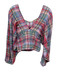 Free People Size L Red, Blue & Mulit Cotton Long Balloon Sleeve Plaid V Neck Top Red, Blue & Mulit / L
