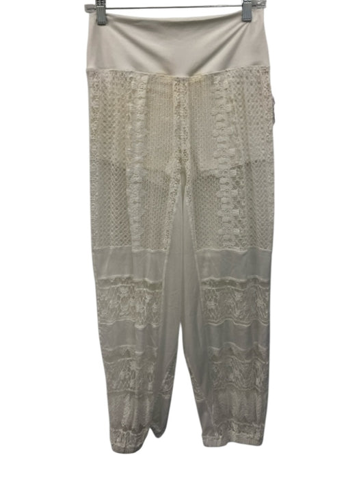 FP Movement Size M White Cotton Blend Elastic Waistband Lace Mesh Sheer Pants White / M