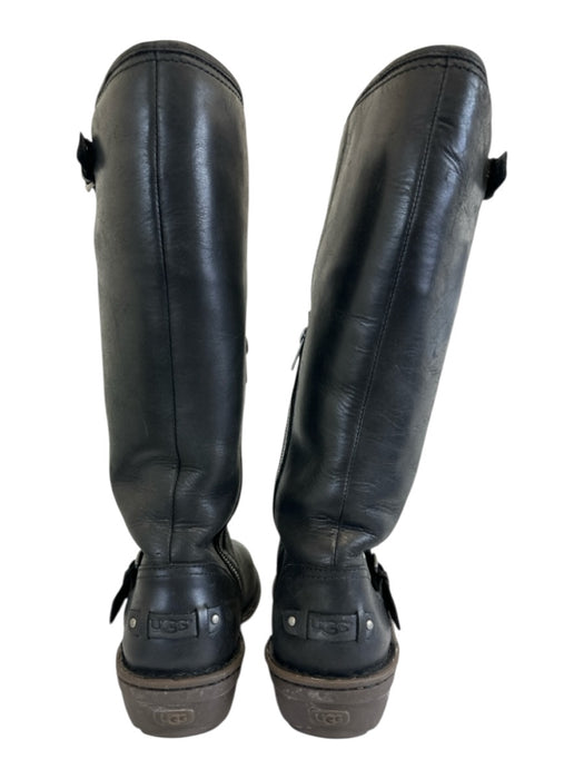 Ugg Shoe Size 9 Black & Brown Leather Sheepskin Rubber Sole Buckle Detail Boots Black & Brown / 9