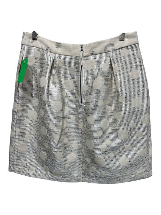 Maeve Size 10 Cream & Navy Blue Polyester Blend Pleated Polka Dot Sequin Skirt Cream & Navy Blue / 10